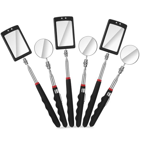 6 Pcs Telescoping Inspection Mirror,Retractable Round Mechanical Mirror Tool,Under Vehicle Square Inspection Mirror,Car Visual Reflector,Retractable Detection Mirror Repair Tool