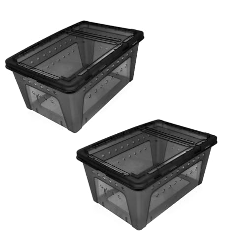 OMEM Portable Reptile Terrarium Habitat for Mini Pet Houses Breathable Holes Stackable Container (2PCS-Black-M) - size: 2PCS-Black-M