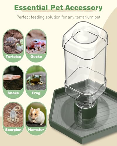 Pawfly Water Dispenser, Tortoise Water Dish, Snake Bearded Dragon Water Bowl, Reptile Terrarium Automatic Water Feeder Dispenser for Turtle Gecko Lizard and Chameleon, Small