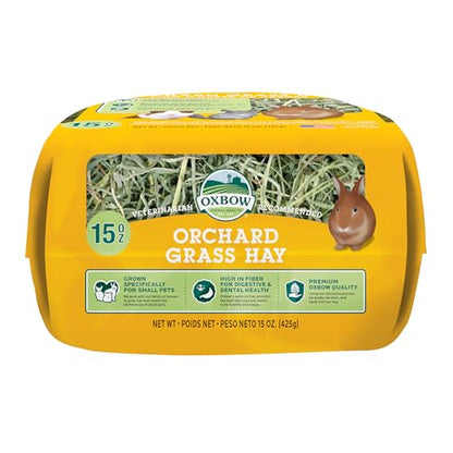 Oxbow Orchard Grass Hay, Rabbit & Guinea Pig Hay, High Fiber for Digestive Health, Grown in the USA, Veterinarian Recommended Small Pet Supplies, for Rabbits, Guinea Pigs, & Chinchillas, 15 oz. | Hand-Sorted, De-Dusted, Oxbow Orchard Grass Hay, Bunny Hay