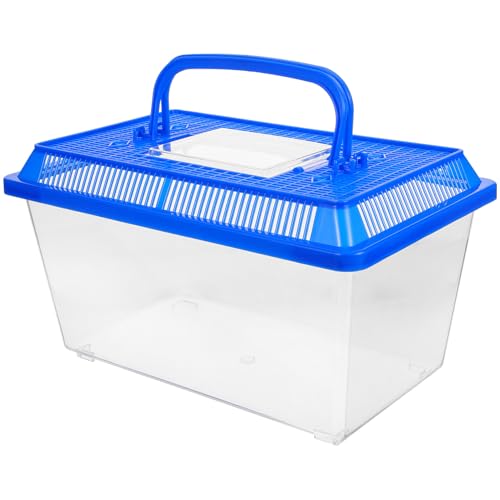 SEWACC Large Turtle Habitat Tank with Lid and Handle, Multi-Function Indoor Reptile Terrarium for Tortoise and Turtle Home Breeding, Blue Portable Pet Transport Box