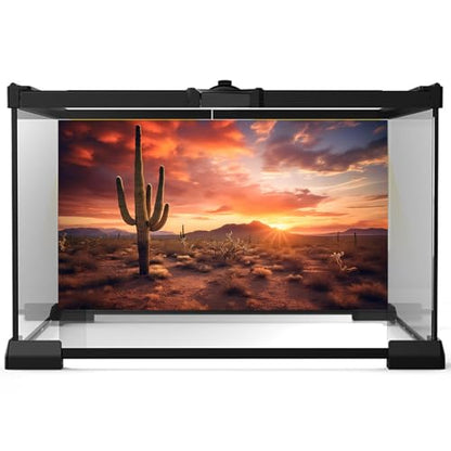 Reptile Tank Backdrop Sunset Desert Terrarium Background Saguaro Cacti Silhouetted Against Sunset Sky Rugged Terrain Vibrant Desert Colors Jungle Landscape Tank Backdrop 24x12in - color: Cacti Green, size: 24(W)x12(H)inches/ 60(W)*30cm(H)