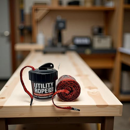 Rapid Rope Canister, 70ft Red Tactical Paracord, 1100lb Test, USA Made | Heavy Duty Poly Rope Test Cord, Non-Tangle Dispenser Included, For Hiking, Camping, Survival, Utility, Stocking Stuffer, Gift - size: 70ft, style: Red