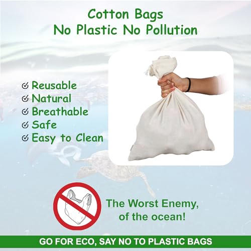 Cotton Storage Bags – X-Large 14x18 Inch (6-Pack) – Reusable Muslin Bags with Drawstrings – Biodegradable Canvas Fabric Sacks – Perfect for Bread, Bulk Produce, Potatoes, Onions, Shoes - size: 14 x 18 inches (Pack of 6)