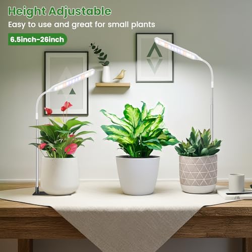 Small Grow Lights for Indoor Plants with Base, Full Spectrum | 52 Red/Blue/White LEDs, Gooseneck, 6.5-26in Height, Timer & Dimming, with Base or Stake, for Small Plants, White, 1 Pack - size: 1 Pack