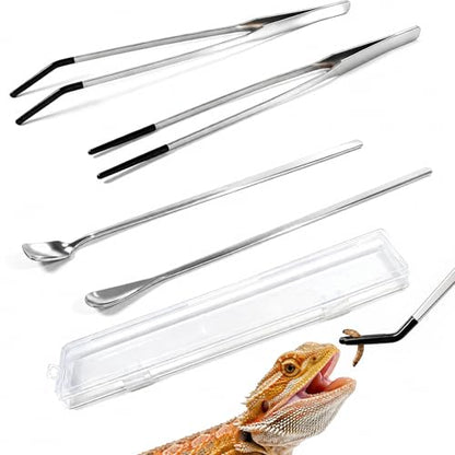 4PCS-Rubber Tip Feeding Tongs for Reptiles Extra Long Stainless Steel Reptile Feeding Tongs Terrarium Tools Feeder for Lizards Bearded Dragon Snake Enclosure Tank Accessories