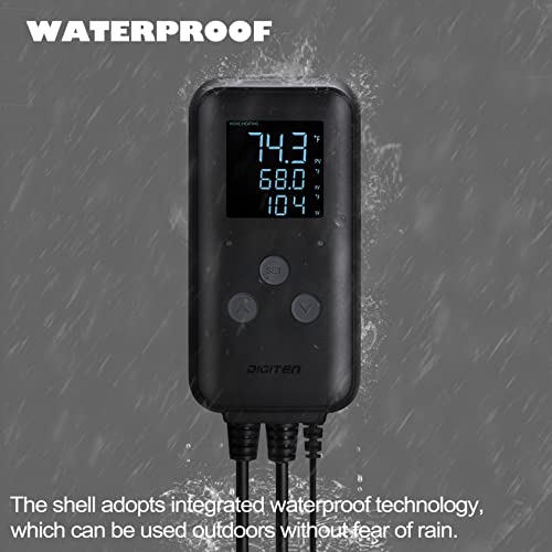 DIGITEN Waterproof Digital Temperature Controller for Aquarium, Greenhouse & Outdoor Heating - 10A Heat Mat Thermostat Controller - size: 10A Waterproof Temperature Controller