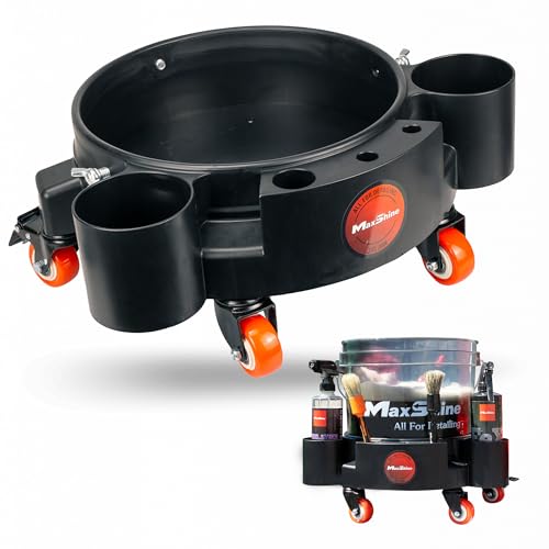 Maxshine Universal Rolling Bucket Dolly – Heavy-Duty, 5 Wheels with 2 Locks, Tool Organizer – 360° Mobility for Car Wash Supplies & Auto Detailing Organization (Black) - color: Bucket Dolly (Black)