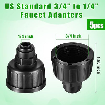 5 Pack US Standard 3/4" to 1/4" Faucet Adapters with Rubber Gaskets,1/4 inch Irrigation Tubing Fittings Garden Faucet to Hose Adapter for 1/4 Inch Drip Irrigation Tubing Garden Irrigation System - size: 5 Pack 3/4" to 1/4" Faucet Adapters