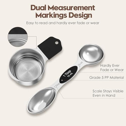 Magnetic Measuring Cups and Spoons Set – 304 Stainless Steel | Dual-Sided Markings | Space-Saving Kitchen Organizer | N52 Magnetic Nesting | 15-Piece with Leveler | Baking & Gift (Black) - color: Magnetic Measuring Cups and Spoons Set - Black