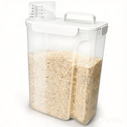 Rice Storage Containers, Airtight Cereal Containers Storage, with Pouring Spout Portable Handle for Flour, Pasta, Grain and Baking, Pet Dog Cat Bird Food Container 20lb White - color: 20lb White