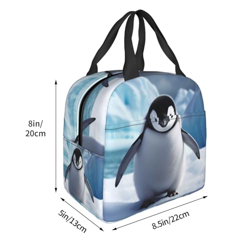 Insulated Lunch Bag Cute Penguins Baby Taking Lunch Box for Women Men Reusable Leakproof Lunch Cooler Bag for Office Picnic - color: Cute Penguins Baby Taking