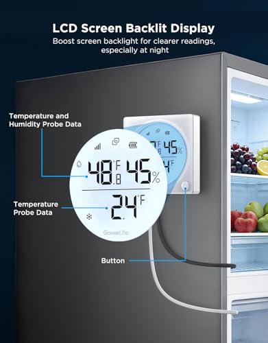 GoveeLife 2.0 WiFi Refrigerator Thermometer Dual Probes, 1-Pack & Gateway | Digital freezer monitor with 1804ft range, LCD display, app alerts & anti-false alarm, magnetic/hanging for kitchen/farming - style: Sub-1G Gateway+1 Sensor-Pro