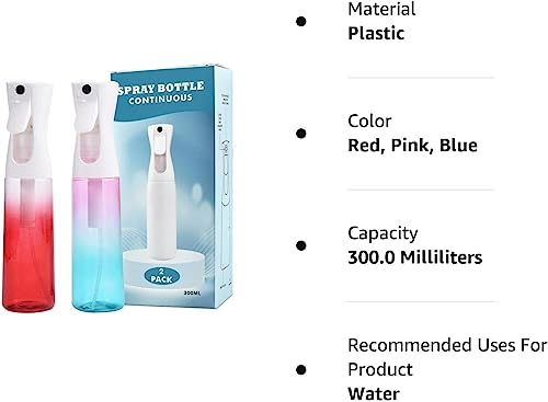 (2 Packs) Hair Spray Bottles, Continuous Water Mister Spray Bottle Empty for Hairstyling, Skin Care, Cleaning and Plant Spraying, 300ml/ 10 Oz (ORANGE+BLUE) - color: Orange,Skin