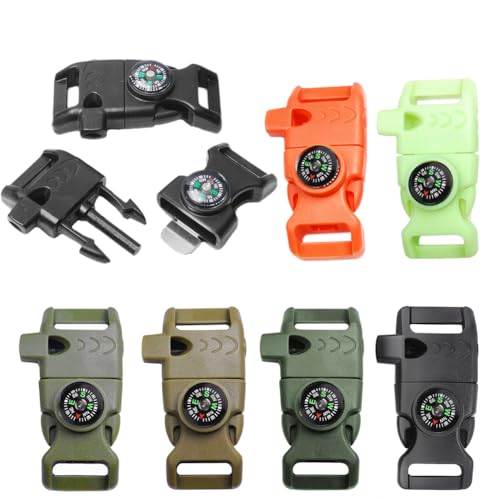 CooBigo 5/8" Compass Whistle Buckle Plastic Paracord Bracelet Outdoor Camping Emergency Survival Travel Kits - color: 6pcs 5/8 Inch Assorted