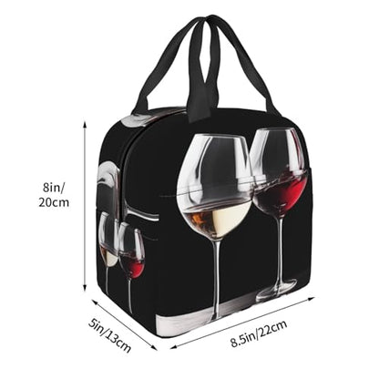 Insulated Lunch Bag Red Wine Glasses Lunch Box for Women Men Reusable Leakproof Lunch Cooler Bag for Office Picnic - color: Red Wine Glasses