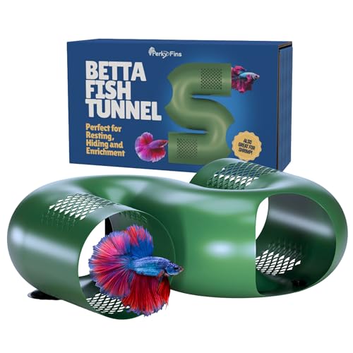 Betta Fish Tunnel Hideout | Aquarium Cave & Tunnel Decor for Betta Fish, Shrimp & Small Fish | Fish Tank Decoration, Betta Tank Accessory & Enrichment Toy (Green) - color: Green
