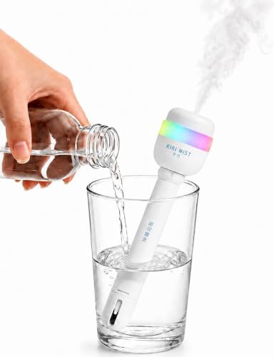 Portable Humidifier for Bedroom, Mini Humidifier fits any water bottle, USB-C Cool Mist Humidifier with 7 Color LED Night Light, Whisper quiet, 1200mAh Rechargeable for Car Office Travel