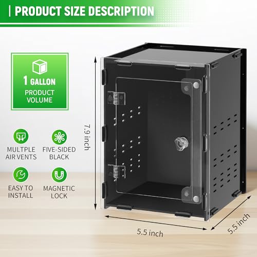 REPTVIVA5.5"x5.5"x7.9" Reptile Tank/Insect Habitat - 5-Sided Blackout Terrarium for Stress Reduction, Ideal for Jumping Spiders, Tarantulas, Snails, Geckos, Mantis, Small Reptiles & Nocturnal Pets