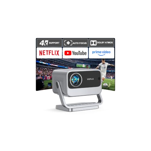 [4200 ANSI & Now with Netflix] 4K Projector with WiFi and Bluetooth for Display Booths, Auto Focus Keystone Smart Projector , Voplls Slide Proyector Adjustable Slides & Film Negatives(silver grey）