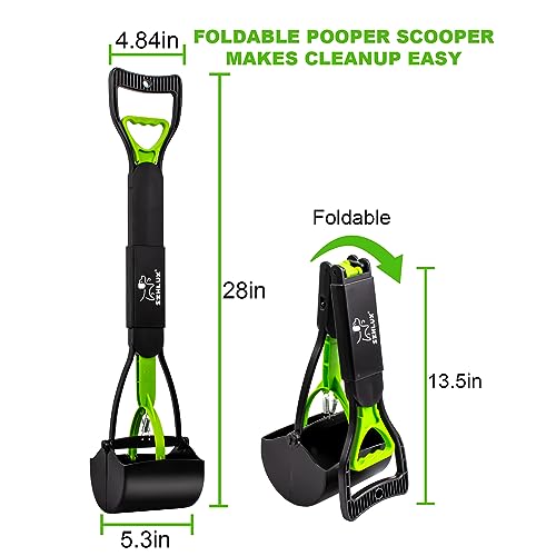 SZHLUX 28" Pooper Scooper, Foldable Dog Pooper Scooper with Unbreakable Material and Durable Spring for Grass and Gravel, Green (Pack of 9) - color: Green, size: 28 (Pack of 9)