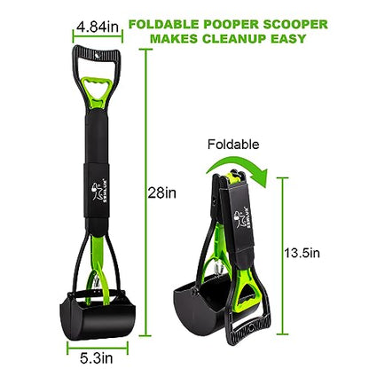 SZHLUX 28" Pooper Scooper, Foldable Dog Pooper Scooper with Unbreakable Material and Durable Spring for Grass and Gravel, Green (Pack of 9) - color: Green, size: 28 (Pack of 9)