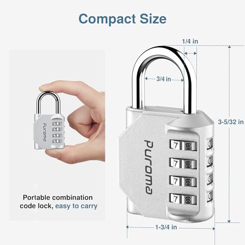 Puroma 1 Pack Combination Lock Locker 4 Digits Combo Padlock Gym Silver | For School Gate Fence Toolbox Hasp Storage, Outdoor, Resettable, Weatherproof, Side Window, Crack Cut Resist, Hardened Steel - color: Silver