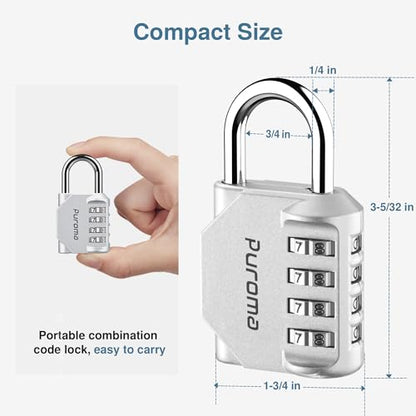 Puroma 1 Pack Combination Lock Locker 4 Digits Combo Padlock Gym Silver | For School Gate Fence Toolbox Hasp Storage, Outdoor, Resettable, Weatherproof, Side Window, Crack Cut Resist, Hardened Steel - color: Silver