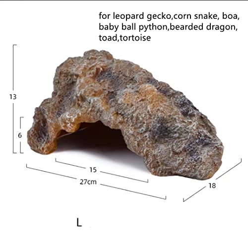 Reptile Simulation Rock Hideouts Cave Amphibian Hides Resin Habitat Decor Shelter for Gecko Leopard Lizards Toad Turtle (Large)