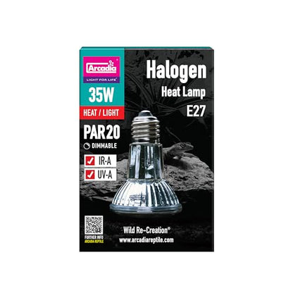 Arcadia Halogen Heat Lamp 35W – Focused Beam Infrared & UVA Reptile Heat Lamp Bulb for Bearded Dragons, Tortoises, Turtle Tank and Terrariums, Long Lasting Easy to Use Indoor Heat Bulb for Reptiles