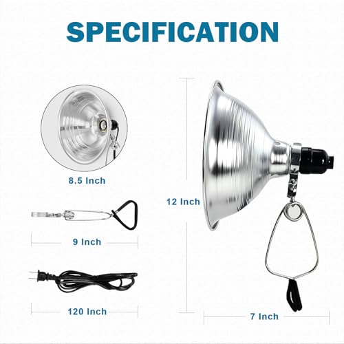 EP Clamp Lamp Light with Detachable 8.5 Inch Aluminum Reflector, 150 Watt E26 Socket (No Bulb Included), 10 Foot 18/2 SPT-2 Cord Cord, 2 Pack - size: 10