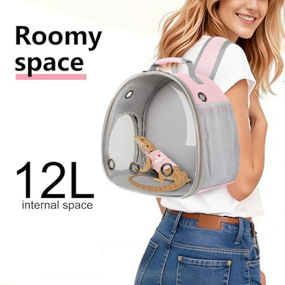 Bearded Dragon Carrier Backpack with Security Printing Harness Set, Reptile Lizard Travel Carrier (Pink, Mommy Harness) - color: Pink