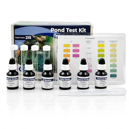 Half Off Ponds 4-in-1 Water Quality Test Kit | 215 total tests, Measures pH and Ammonia, Nitrite, Phosphate, Glass tubes, Freshwater aquariums