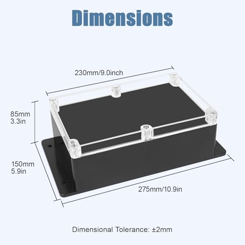Project Box IP65 Waterproof ABS Plastic Electrical Junction Box with Clear Cover Enclosure with Fixed Ear, Black 9.0"x 5.9"x 3.1"(230x150x85mm)(Pack of 1) - color: 1 pack, size: 9.0"x 5.9"x 3.1"