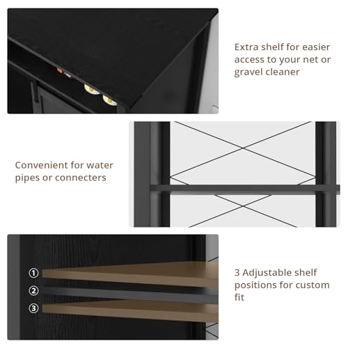 VOWNER 75-120 Gallon Fish Tank Stand with Power Outlet for 2 Tanks, Black | Farmhouse Aquarium Stand with Storage Cabinet & Sliding Barn Doors, Heavy Duty Reptile Tank Stand, 1000LBS Capacity - color: Black