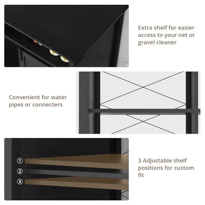 VOWNER 75-120 Gallon Fish Tank Stand with Power Outlet for 2 Tanks, Black | Farmhouse Aquarium Stand with Storage Cabinet & Sliding Barn Doors, Heavy Duty Reptile Tank Stand, 1000LBS Capacity - color: Black