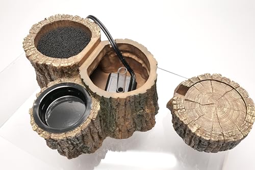 Reptile Water Fountain with Food Dish Terrarium Drinking Fountain for Bearded Dragon, Gecko, Chameleon, Lizard, Tree Frog & Turtle Keeps Water Clear, Easy to Use Water Dispenser