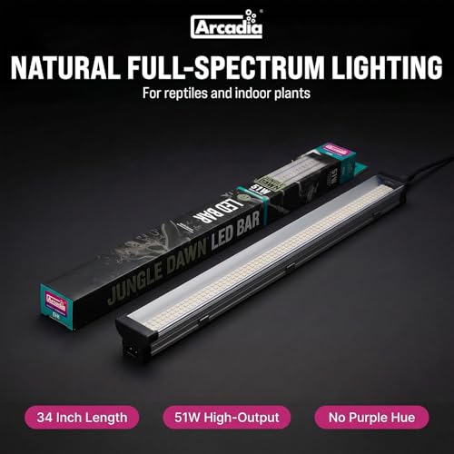 Arcadia Jungle Dawn LED Bar 34" Long 51 Watts High Lumen Output – High Output LED Light Bars for Reptiles, Terrariums, Plants and Indoor Use, Long Lasting Easy to Use Natural Plant Grow Lighting