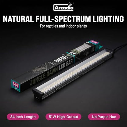 Arcadia Jungle Dawn LED Bar 34" Long 51 Watts High Lumen Output – High Output LED Light Bars for Reptiles, Terrariums, Plants and Indoor Use, Long Lasting Easy to Use Natural Plant Grow Lighting
