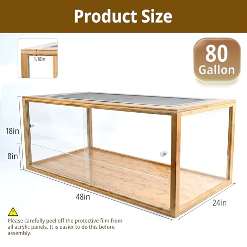 80 Gallon Bamboo Reptile Tank,48"x24"x18" Ball Python Enclosure for Bearded Dragon,Snake,Gecko,Lizard,Turtle with Sliding Door Top Screen Ventilation,Stackable Large Reptile Terrariums - size: 48"x24"x18"