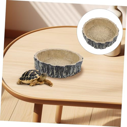 Kisangel Reptile Feeding Bowl for Tortoise and Lizard Dark Brown Resin Food and Water Dish Crawling Food Storage Container for Reptile Supplies Sturdy and Easy to Clean