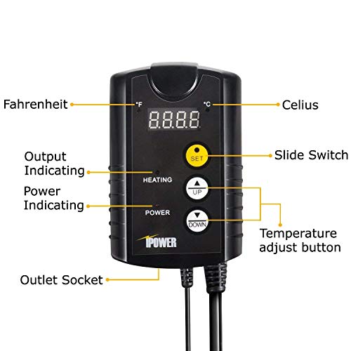 iPower 2 Pack 10" x 20" Warm Hydroponic Seedling Heat Mat and Digital Thermostat Control Combo Set for Plant Germination, Black - size: 10" x 20" & Control