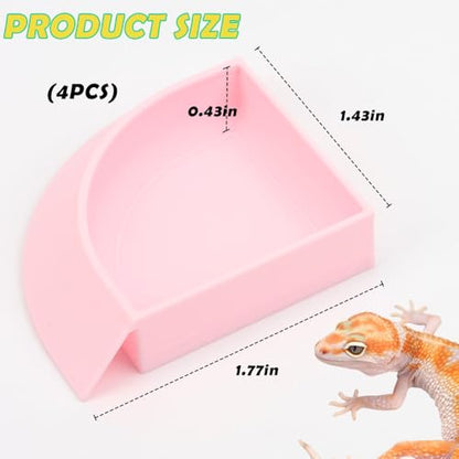4 Pack Corner Reptile Food Water Dish, 3D Printed Quadrant Feeding Bowl for Leopard Gecko Lizard Bearded Dragon Chameleon Snake, Plastic Worm Feeder Plate for Small Reptile Pet Habitat