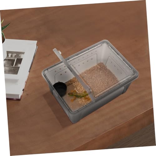 ibasenice Large Black Plastic Reptile Feeding Box with Water Dish, Ventilated Breeding Enclosure for Lizards, Spiders, Geckos, and Frogs, Portable Habitat Terrarium for Pet Reptiles