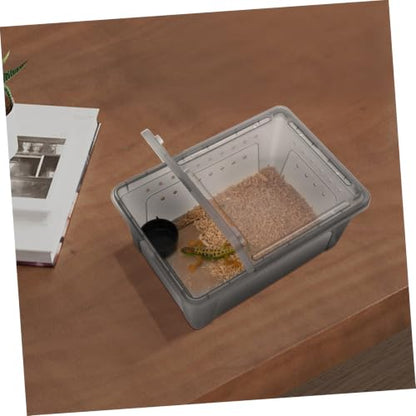 ibasenice Large Black Plastic Reptile Feeding Box with Water Dish, Ventilated Breeding Enclosure for Lizards, Spiders, Geckos, and Frogs, Portable Habitat Terrarium for Pet Reptiles