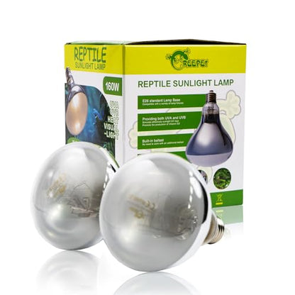 160W Heat UVA UVB Reptile Light, Full Spectrum Self-Ballasted Vapor Basking Sunlight Bulb for Reptile and Amphibian Use E26 2 Pack - size: 160