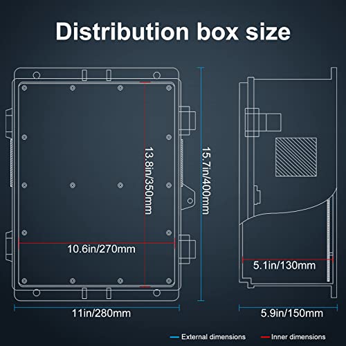 Namunanee Outdoor Electrical Junction Box with High Power Outlet, 16" H* 12" L* 5.9" W, ABS Water Resistant Enclosure with Internal Mounting Panel & Hinged Cover. - size: 16"H x 12"L x 5.9"W & Outlet