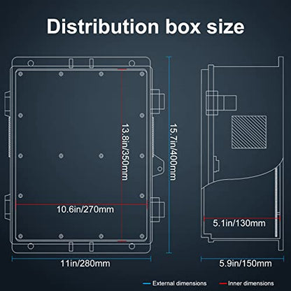 Namunanee Outdoor Electrical Junction Box with High Power Outlet, 16" H* 12" L* 5.9" W, ABS Water Resistant Enclosure with Internal Mounting Panel & Hinged Cover. - size: 16"H x 12"L x 5.9"W & Outlet
