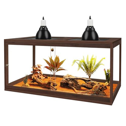 Bearded Dragon Tank 34 Gallon, 32 x 16 x 16 Inch Wooden Reptile Enclosure with Metal Mesh Top, Clear Acrylic Sliding Doors and Lock, Large Lizard and Snake Tank, Walnut - color: Walnut, size: 34 Gallons