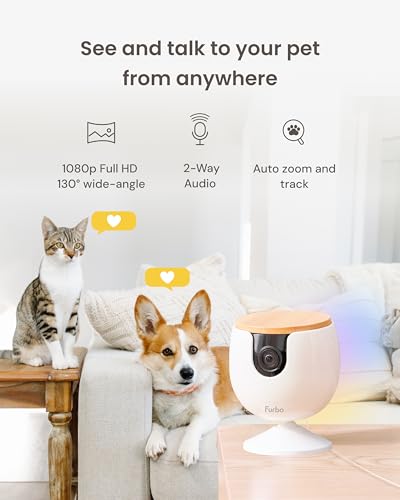 Furbo Mini Pet Camera [No Monthly Fee] | 130° Wide View, Barking/Meowing Alerts, 2-Way Audio, Night Vision, Mountable Design, Pet Monitoring, No AI Alerts or Rotation - style: Mini Camera